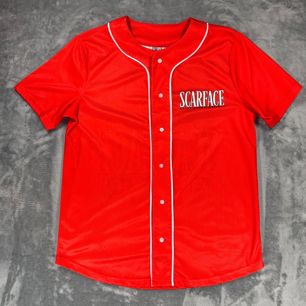 Scarface Tony Montana Baseball Jersey Mens Medium Red Movie Graphic Mesh Shirt